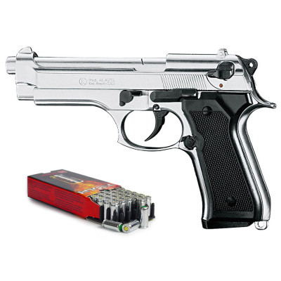 PACK "Beretta 92 F" Chromé cal 9mm + cartouches à blanc