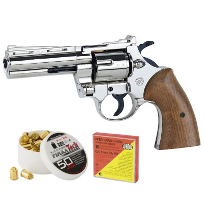 Revolver Python Chromé crosse bois cal. 9 mm + munitions